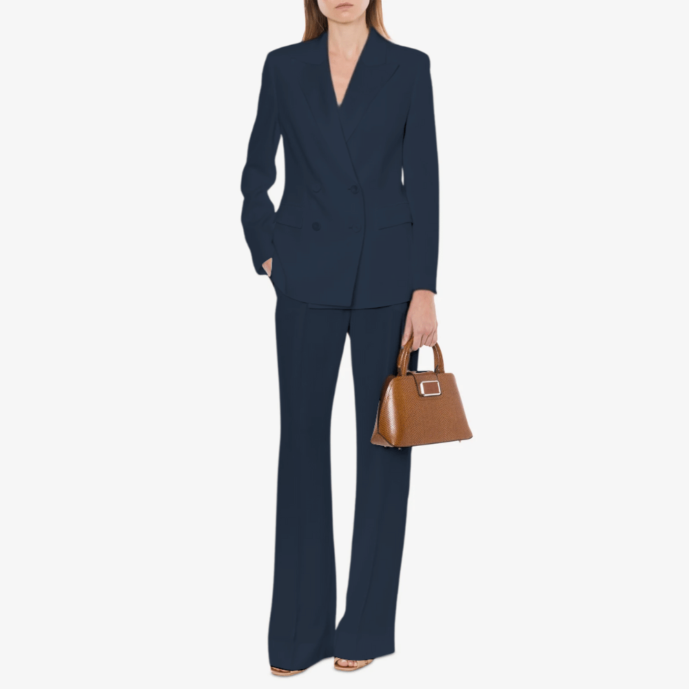 Alberta Ferretti Washed Canvas Wide-Leg Trousers with Front Pleats in Navy Alberta Ferretti Australia Stockist Australia Online Riada Concept Luxury Fashion Boutique