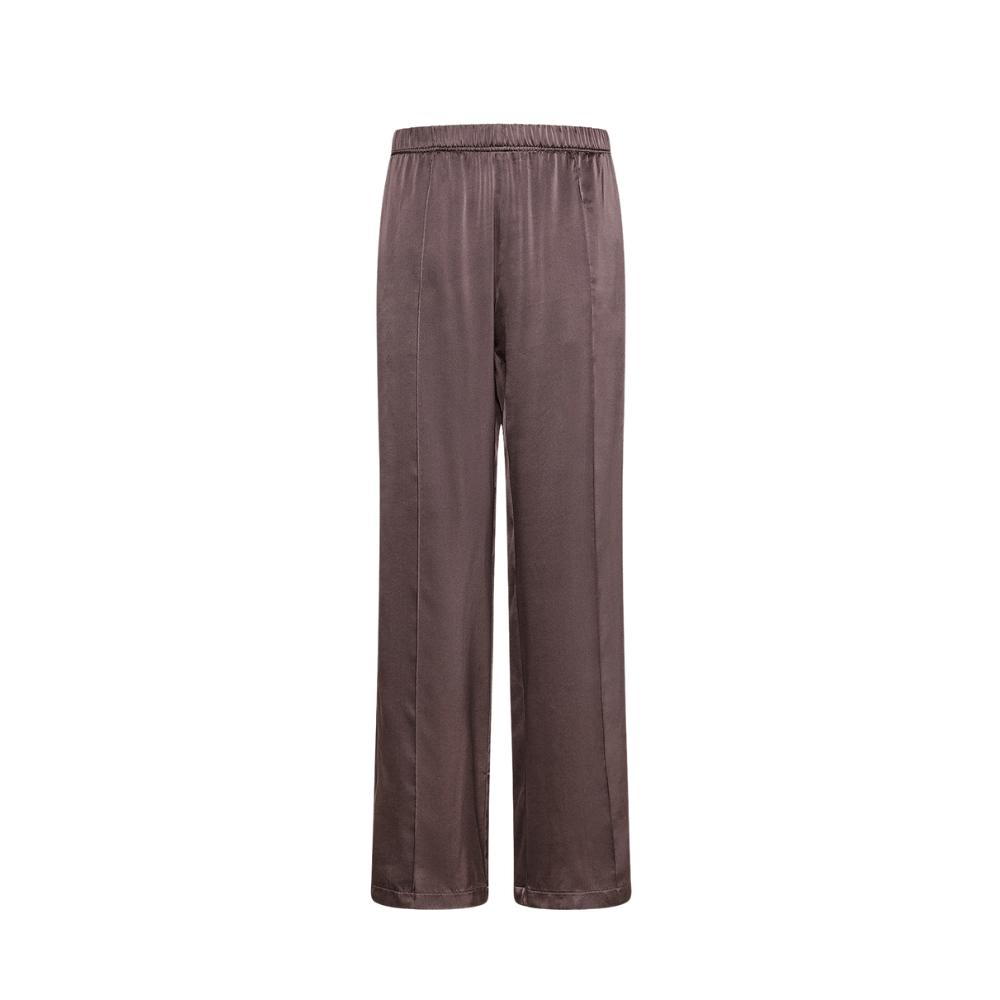Forte Forte Wide-Leg Silk Satin Jogging Pants in Dark Brown FORTE FORTE Designer fashion shop online and in store High End fashion boutique Sydney Australia Riada Concept