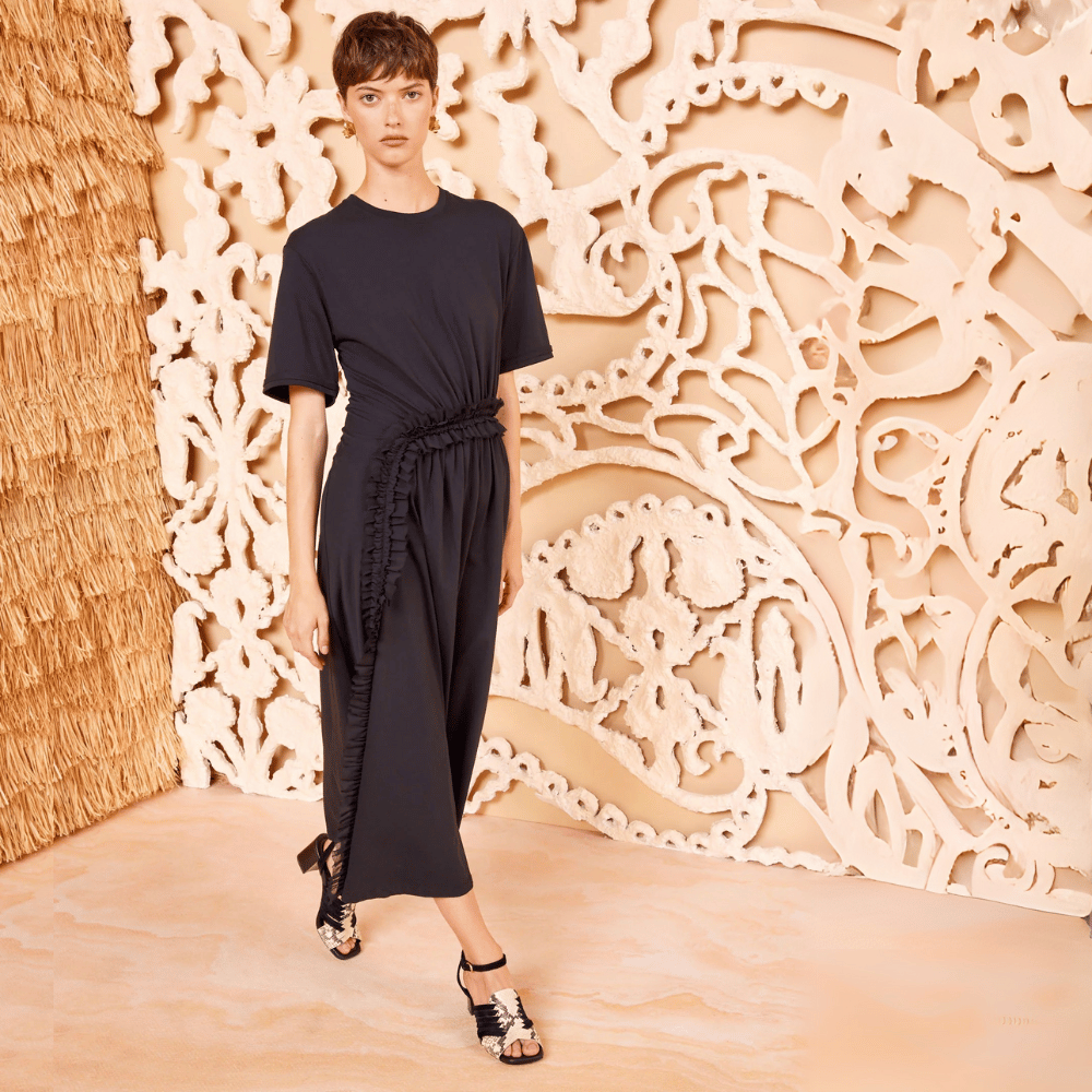 Ulla Johnson Lilia Short Sleeve Midi Dress in Black ULLA JOHNSON Designer fashion shop online and in store High End fashion boutique Sydney Australia Riada Concept