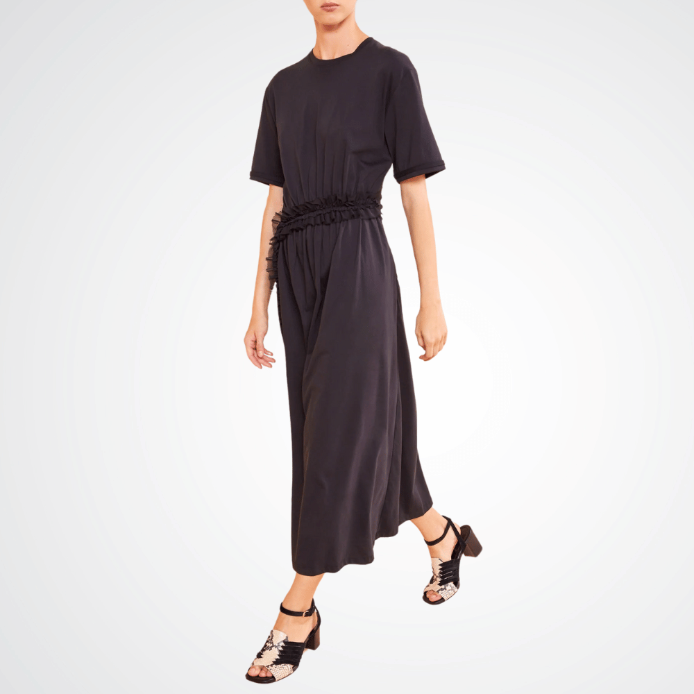 Ulla Johnson Lilia Short Sleeve Midi Dress in Black ULLA JOHNSON Designer fashion shop online and in store High End fashion boutique Sydney Australia Riada Concept