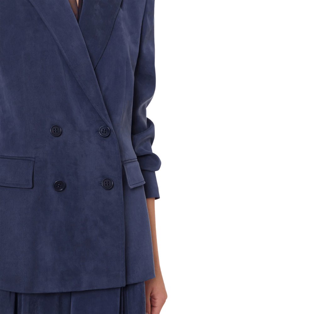 Alberta Ferretti Washed Canvas Double-Breasted Jacket in Blue Alberta Ferretti Australia Stockist Australia Online Riada Concept Luxury Fashion Boutique