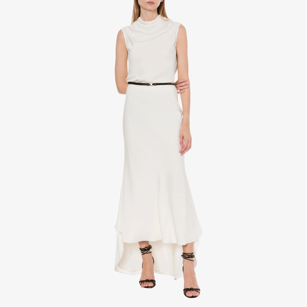 Philosophy di Lorenzo Serafini Extended Sleeve Crêpe Fluid Draped Collar Top in Ivory, Italian luxury womenswear available at Riada Concept Australia