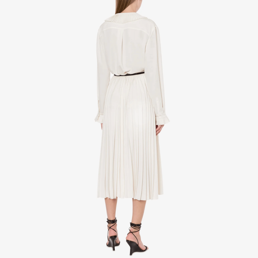 Philosophy di Lorenzo Serafini Oversized Crêpe Shirt with Ruffled Collar in Ivory, romantic oversized Italian womenswear available at Riada Concept Australia