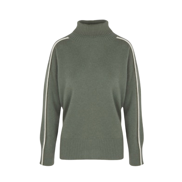 Knit turtleneck in green and beige