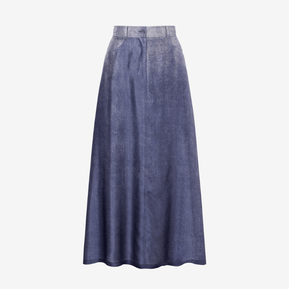 Alberta Ferretti Silk Habotai Skirt in Photographic Denim Print Alberta Ferretti Australia Stockist Australia Online Riada Concept Luxury Fashion Boutique
