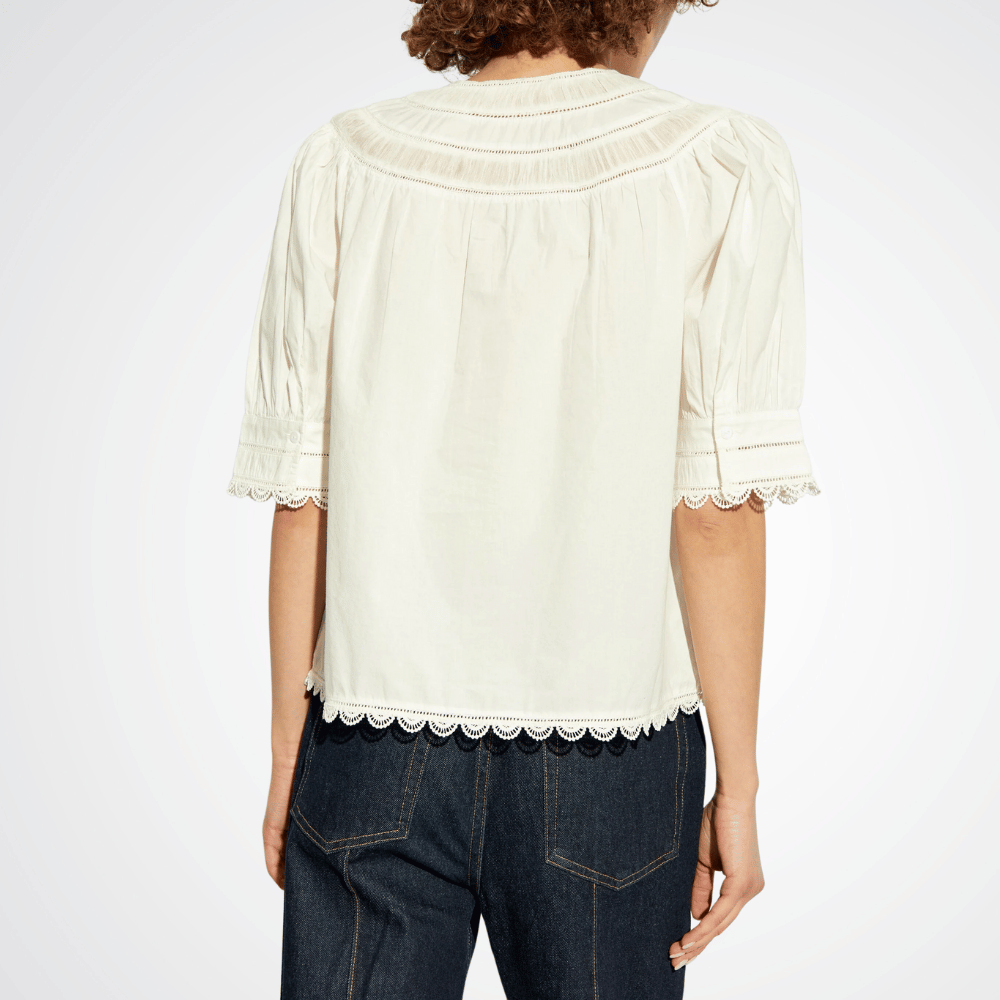 Ulla Johnson Dylan Short Sleeve Keyhole Neck Blouse in Cream ULLA JOHNSON Designer fashion shop online and in store High End fashion boutique Sydney Australia Riada Concept