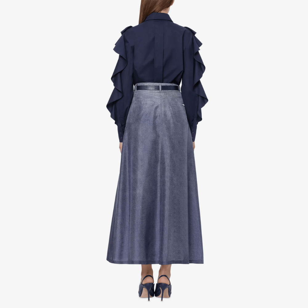 Alberta Ferretti Silk Habotai Skirt in Photographic Denim Print Alberta Ferretti Australia Stockist Australia Online Riada Concept Luxury Fashion Boutique