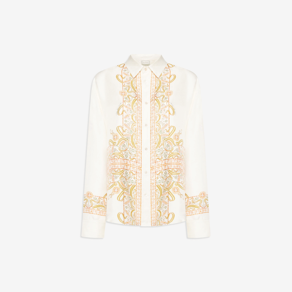 Pierre-Louis Mascia Aloebio Silk Long Sleeve Shirt in Cream with Ornamental Motif Shop PIERRE LOUIS MASCIA designer fashion online or in-store at Riada Concept, Sydney’s high-end fashion boutique in Australia.