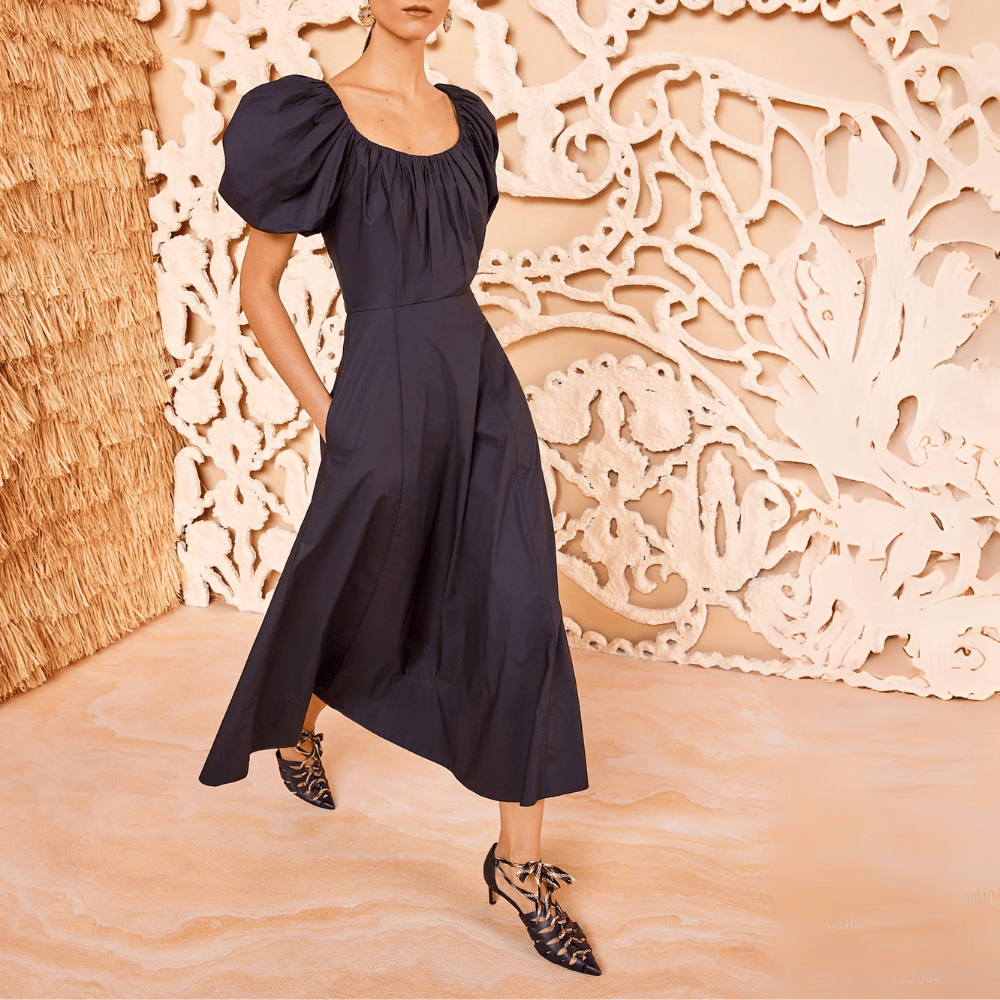 Ulla Johnson Imara Short Sleeve Midi Dress in Black ULLA JOHNSON Designer fashion shop online and in store High End fashion boutique Sydney Australia Riada Concept