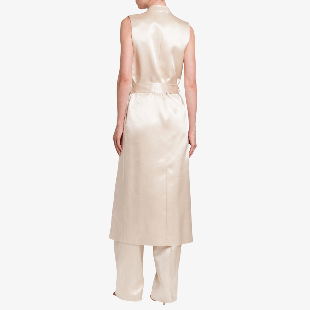 Philosophy di Lorenzo Serafini Longline Duchesse Satin Waistcoat in Ivory with double-breasted closure and notch lapels, international luxury tailoring at Riada Concept Australia