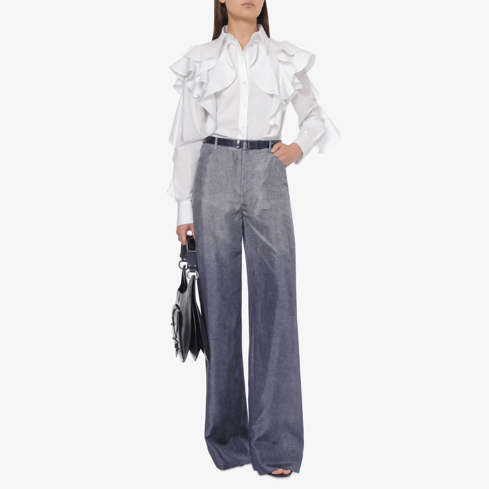 Alberta Ferretti Oversized Silk Habotai Trousers in Photographic Denim Print Alberta Ferretti Australia Stockist Australia Online Riada Concept Luxury Fashion Boutique