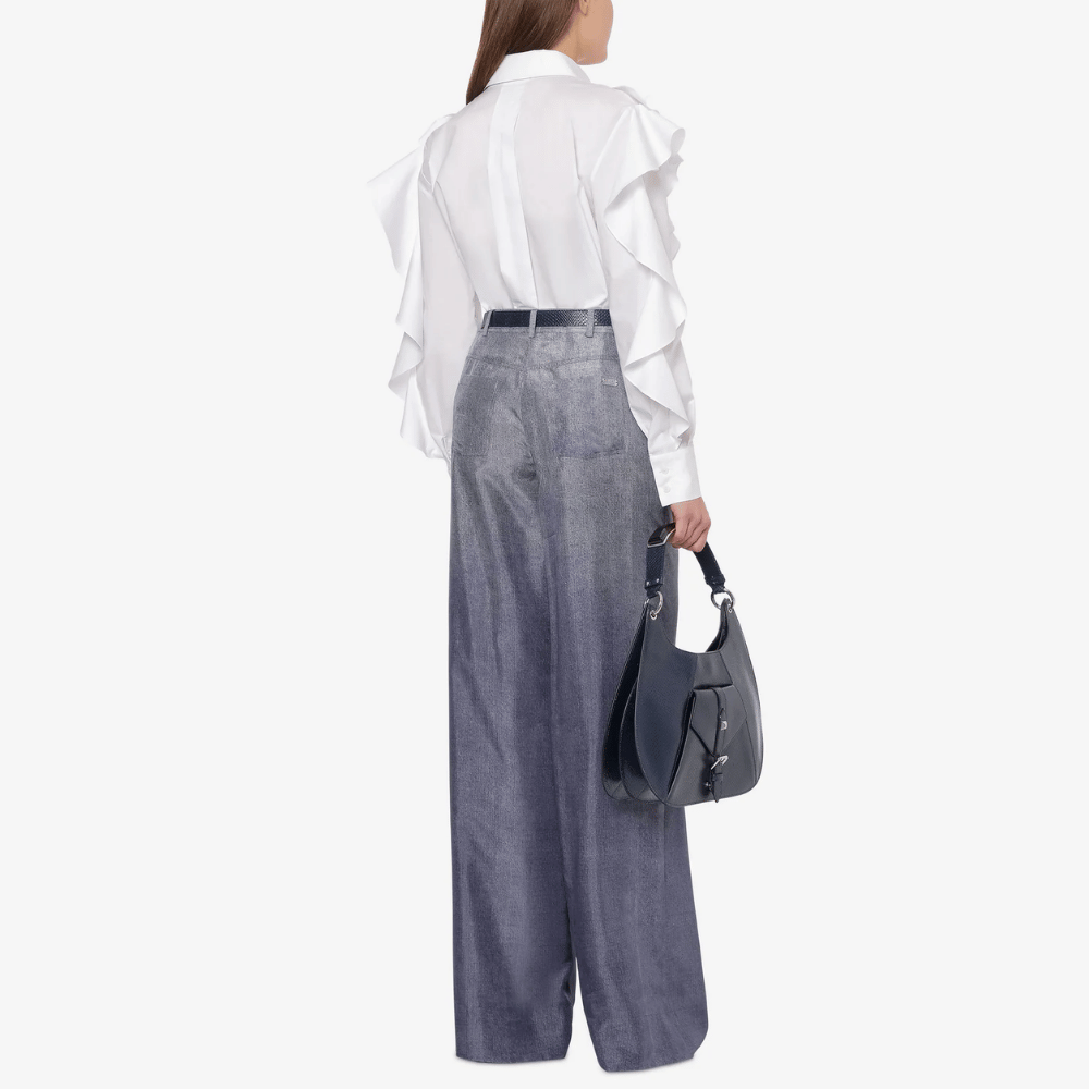 Alberta Ferretti Oversized Silk Habotai Trousers in Photographic Denim Print Alberta Ferretti Australia Stockist Australia Online Riada Concept Luxury Fashion Boutique