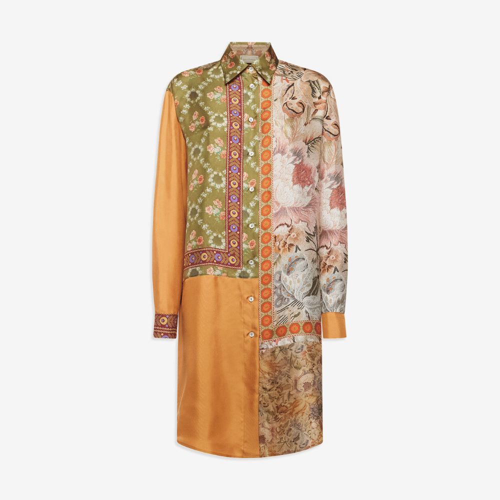 Pierre-Louis Mascia Aloe Silk Long Sleeve Shirt in Ochre, Olive and Floral Patchwork Shop PIERRE LOUIS MASCIA designer fashion online or in-store at Riada Concept, Sydney’s high-end fashion boutique in Australia.