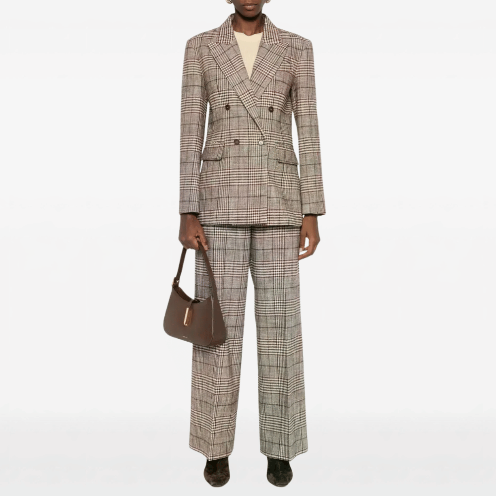 P.A.R.O.S.H. Check Double-Breasted Blazer in Brown Bordeaux – International designer fashion boutique Australia Riada Concept Woollahra