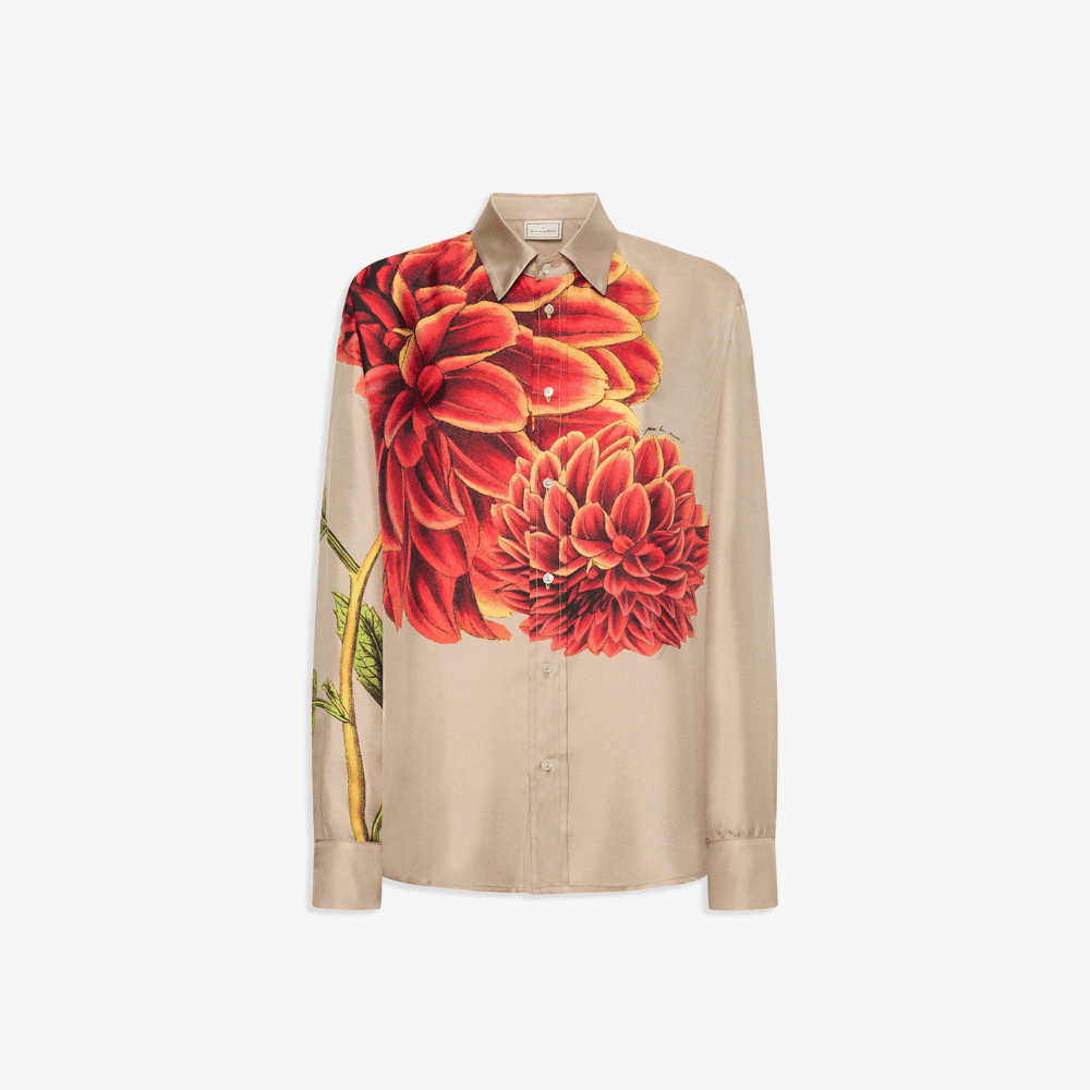 Pierre-Louis Mascia Aloebio Silk Long Sleeve Shirt in Beige with Oversized Red Floral Print PIERRE LOUIS MASCIA designer fashion online or in-store at Riada Concept, Sydney’s high-end fashion boutique in Australia.