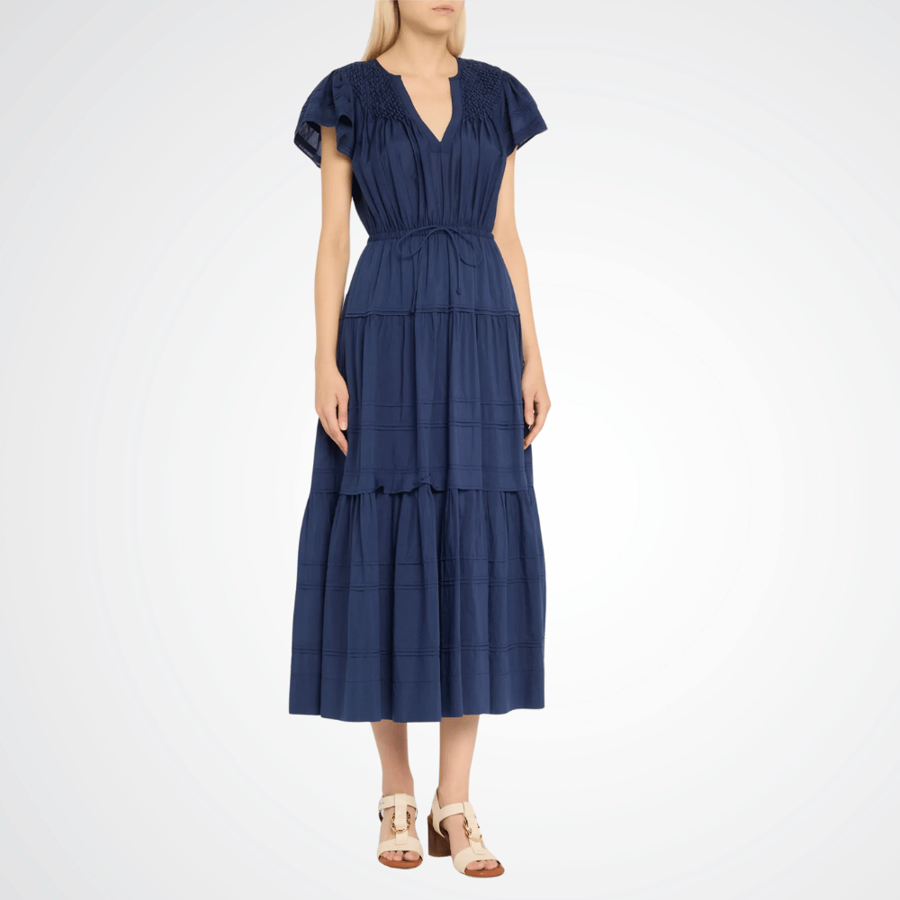 Ulla Johnson Marika Short Sleeve Midi Dress in Midnight Blue ULLA JOHNSON Designer fashion shop online and in store High End fashion boutique Sydney Australia Riada Concept
