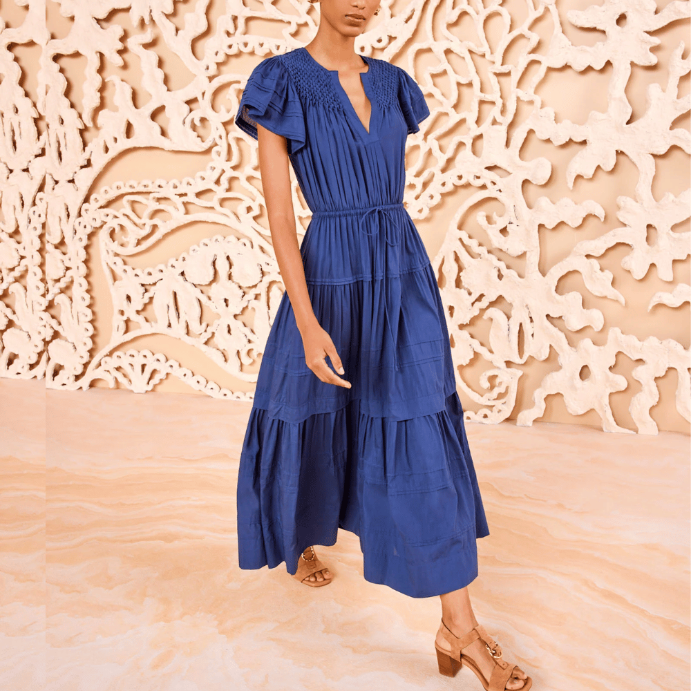 Ulla Johnson Marika Short Sleeve Midi Dress in Midnight Blue ULLA JOHNSON Designer fashion shop online and in store High End fashion boutique Sydney Australia Riada Concept