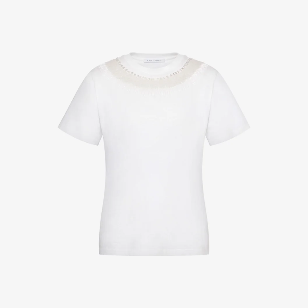 Alberta Ferretti Crystal Embellished Cotton Jersey T-Shirt in White Alberta Ferretti Australia Stockist Australia Online Riada Concept Luxury Fashion Boutique