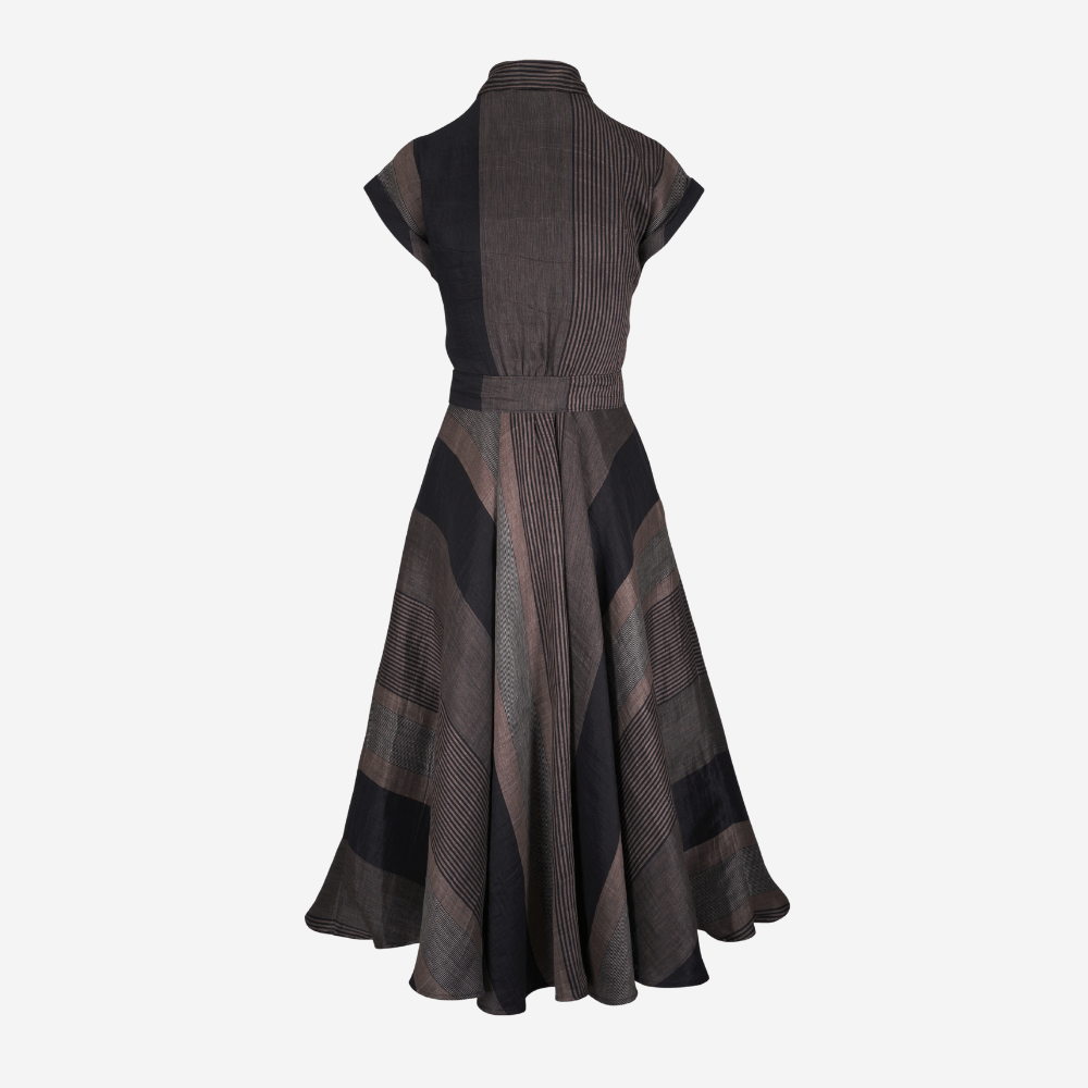 Sara Roka Danielle Dress in Black and Beige Stripe – International designer fashion boutique Australia Riada Concept Woollahra