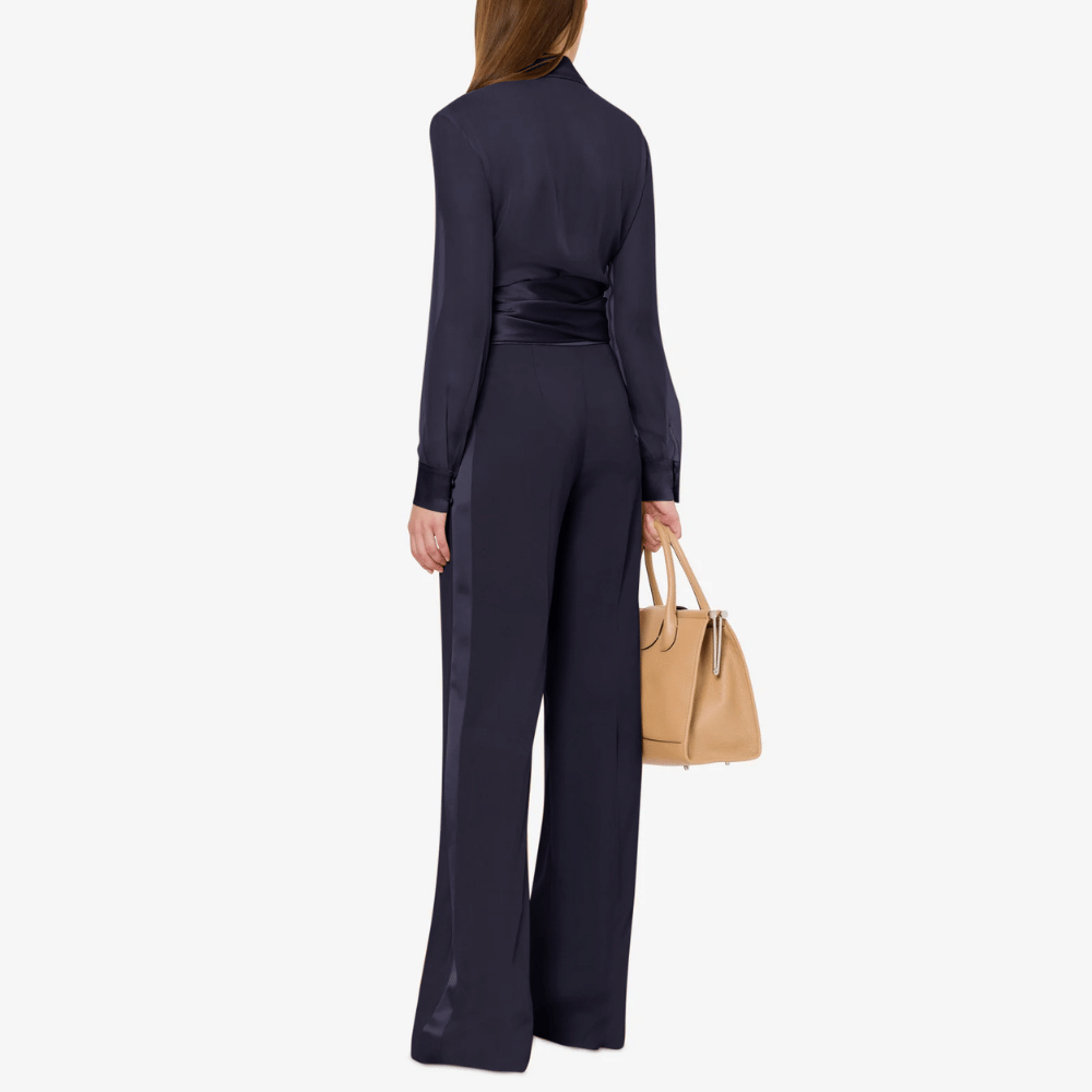 Alberta Ferretti Enver Satin Wide-Leg Trousers with Tonal Satin Band in Navy Alberta Ferretti Australia Stockist Australia Online Riada Concept Luxury Fashion Boutique