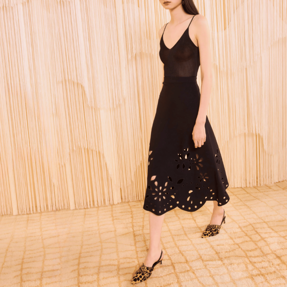 Ulla Johnson High-Waist A-Line Grace Knit Midi Skirt in Black ULLA JOHNSON Designer fashion shop online and in store High End fashion boutique Sydney Australia Riada Concept