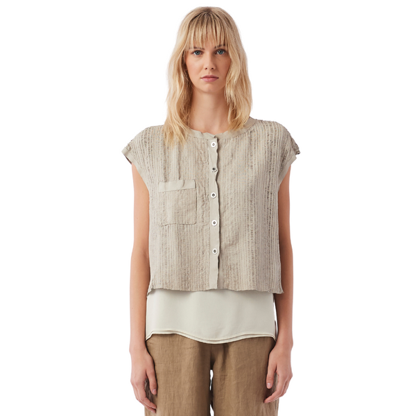 Textural leather shirt in sand