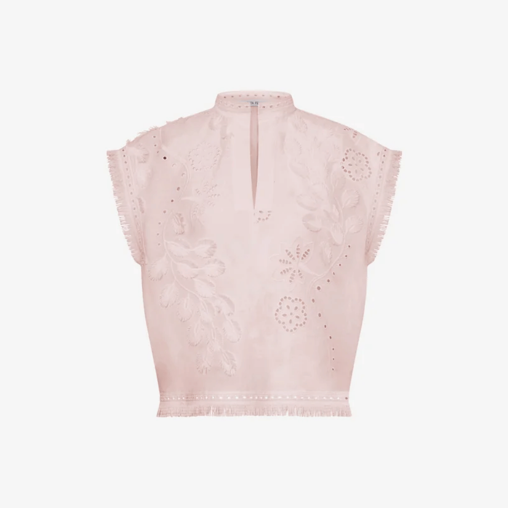 Alberta Ferretti Sleeveless Sangallo Top with Floral Embroidery and Fringe in Pink Alberta Ferretti Australia Stockist Australia Online Riada Concept Luxury Fashion Boutique