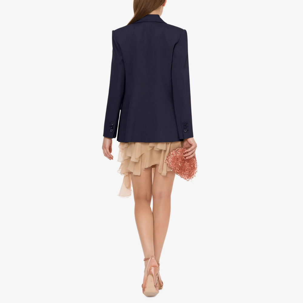 Alberta Ferretti Double-Breasted Enver Satin Jacket with Satin Trim in Navy Alberta Ferretti Australia Stockist Australia Online Riada Concept Luxury Fashion Boutique