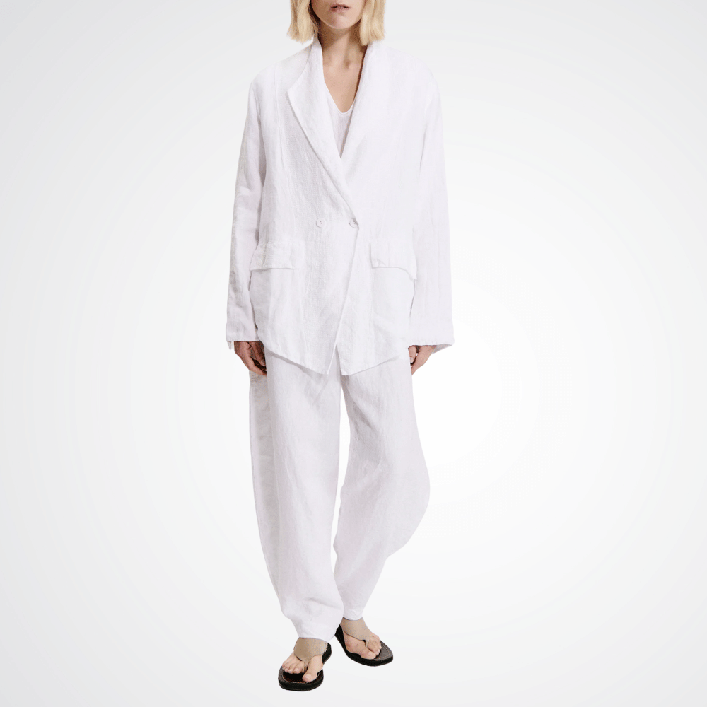 TRANSIT PAR SUCH Textured Linen Double-Breasted Jacket in White S281 Transit Par Such at Riada Concept Designer fashion shop online and in store High End fashion boutique Sydney Australia Riada Concept