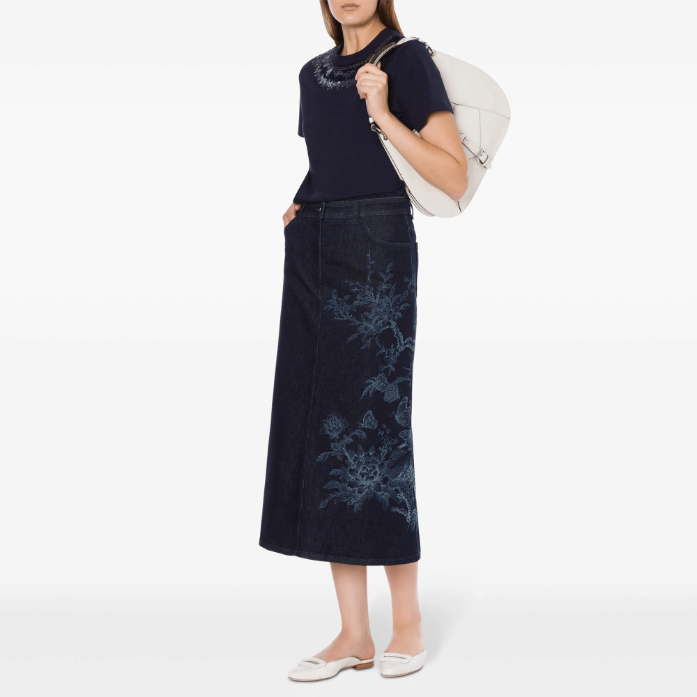 Alberta Ferretti Crystal Embellished Cotton Jersey T-Shirt in Navy Blue Alberta Ferretti Australia Stockist Australia Online Riada Concept Luxury Fashion Boutique