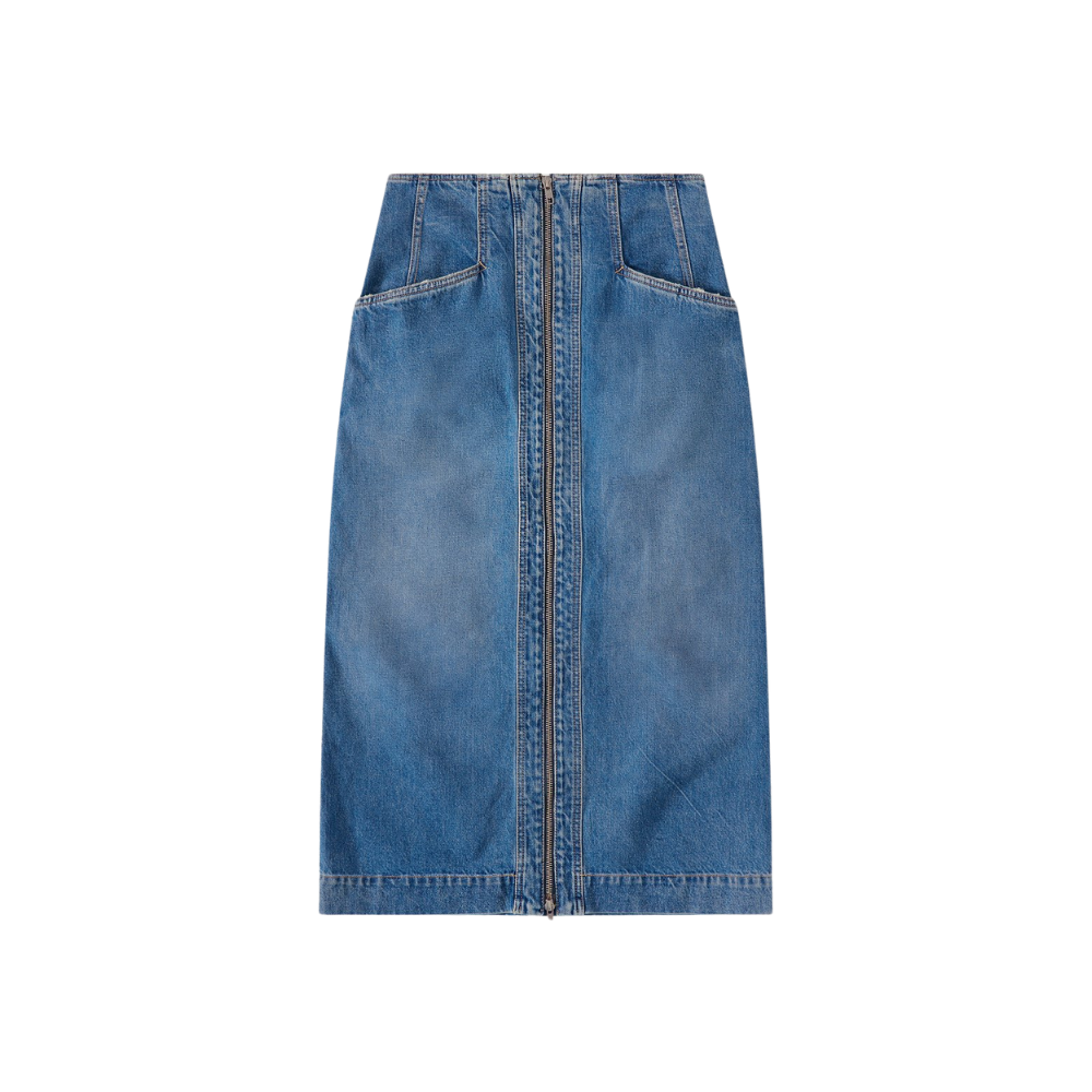 Denim Pencil Skirt in mid blue