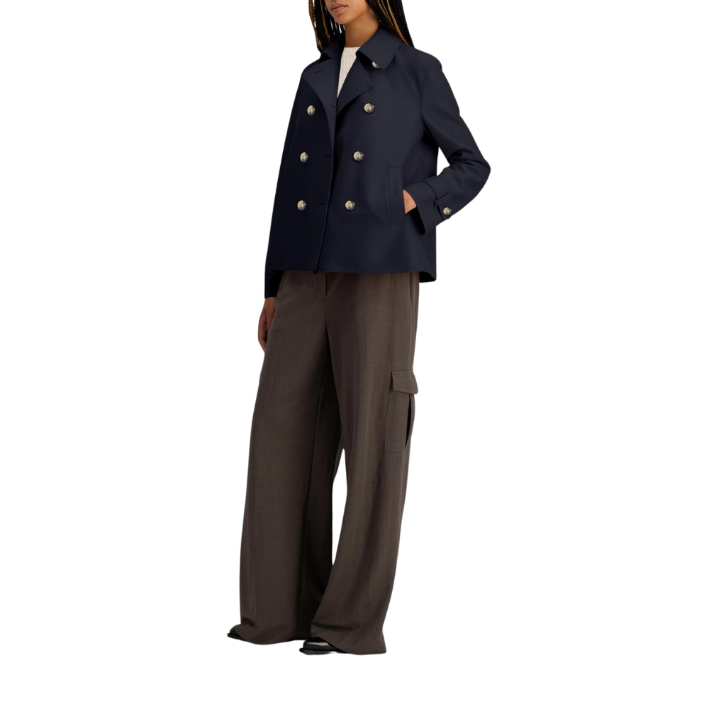 Cropped trench light pressed wool in navy blue
