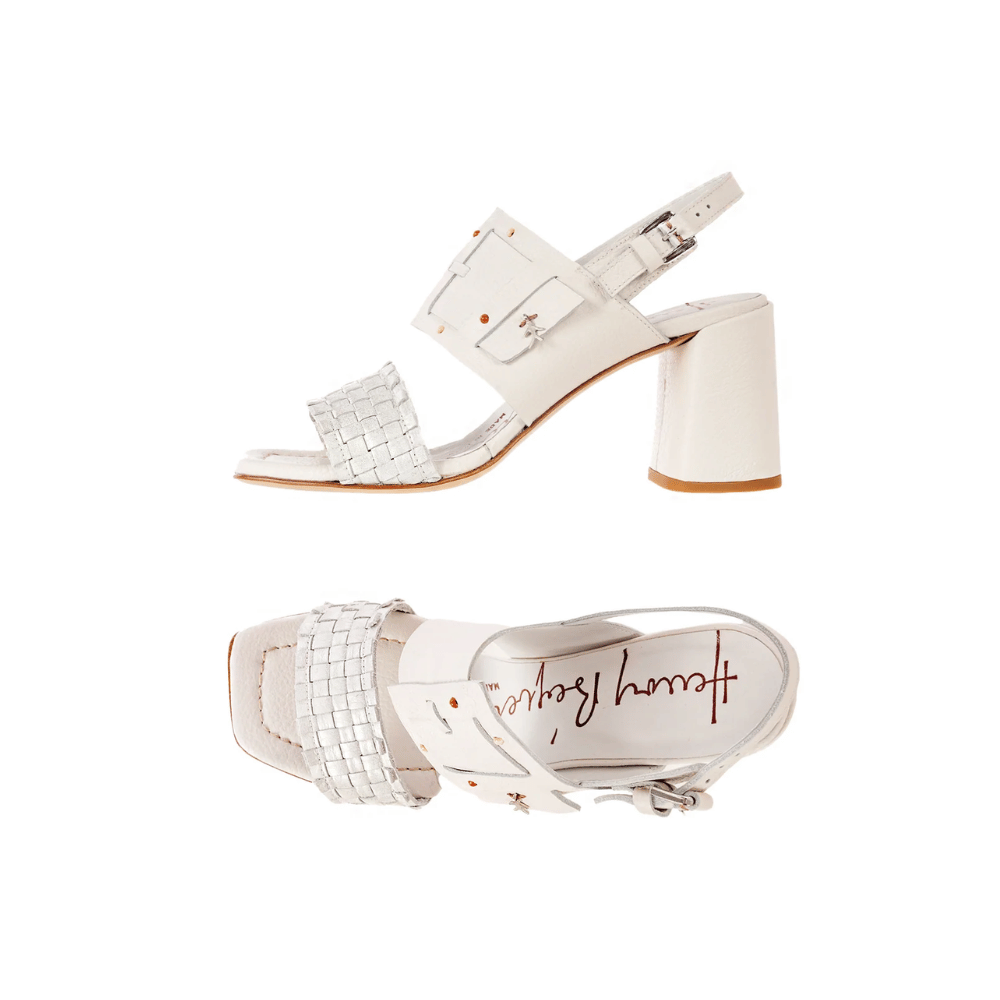 Henry Beguelin Intreccio Dama Heeled Sandal in Gesso HENRY BEGUELIN Designer fashion handbags shop online and in store High End fashion boutique Sydney Australia Riada Concept