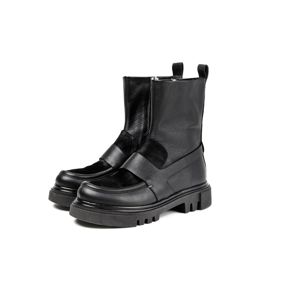 Henry Beguelin Mousse Leather Ankle Boot Moccasin in Pony Sfumato Nero HENRY BEGUELIN Designer fashion handbags shop online and in store High End fashion boutique Sydney Australia Riada Concept