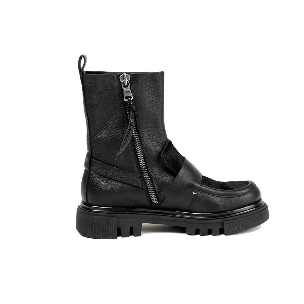 Henry Beguelin Mousse Leather Ankle Boot Moccasin in Pony Sfumato Nero HENRY BEGUELIN Designer fashion handbags shop online and in store High End fashion boutique Sydney Australia Riada Concept