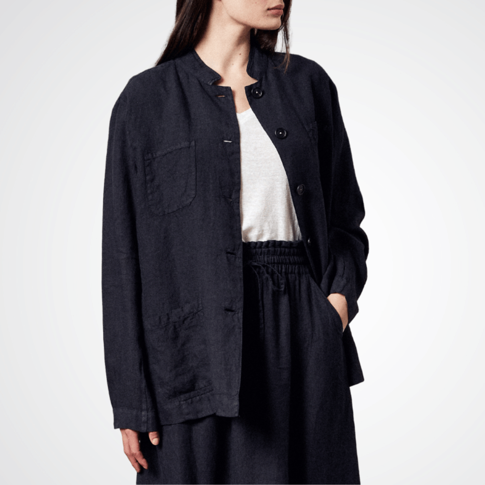 Massimo Alba Woman Cina Single-Breasted Linen Shirt Jacket in Navy Blue MASSIMO ALBA WOMENS Designer fashion shop online and in store High End fashion boutique Sydney Australia Riada Concept