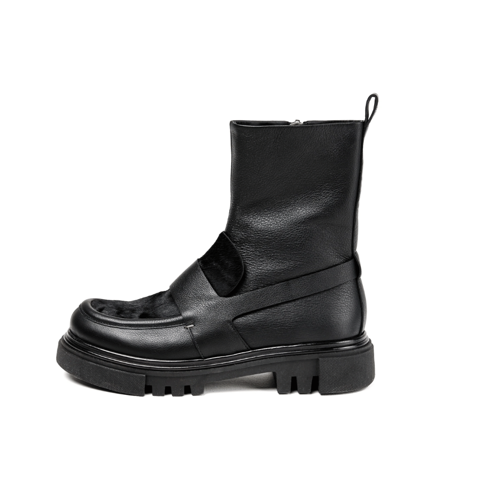 Henry Beguelin Mousse Leather Ankle Boot Moccasin in Pony Sfumato Nero HENRY BEGUELIN Designer fashion handbags shop online and in store High End fashion boutique Sydney Australia Riada Concept