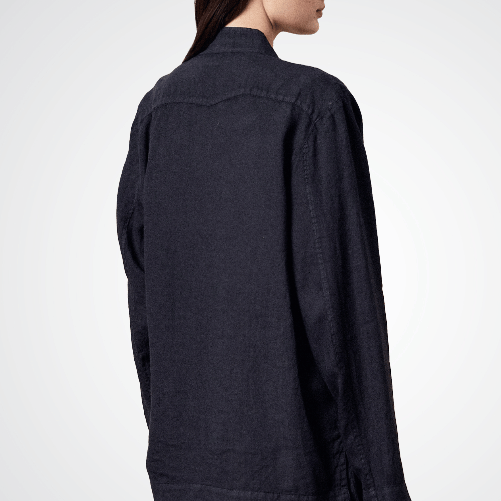 Massimo Alba Woman Cina Single-Breasted Linen Shirt Jacket in Navy Blue MASSIMO ALBA WOMENS Designer fashion shop online and in store High End fashion boutique Sydney Australia Riada Concept