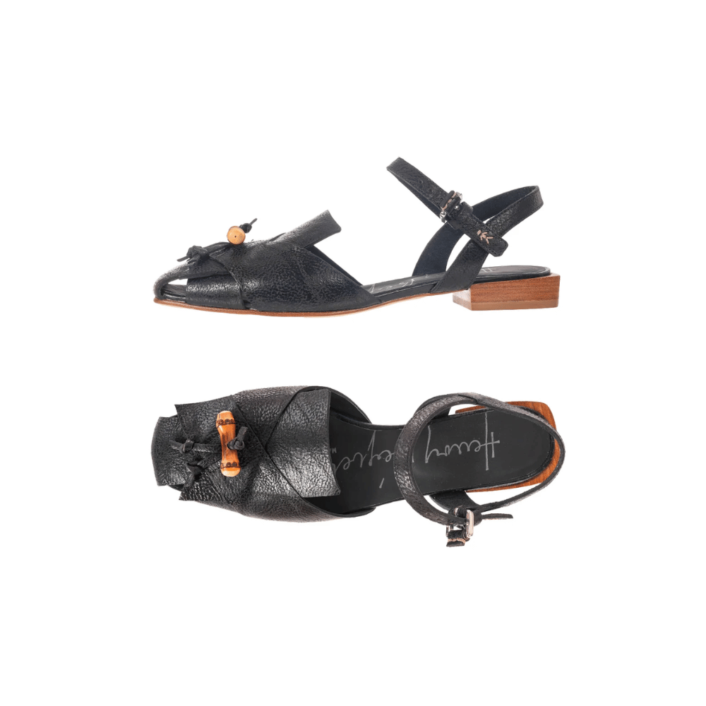 Henry Beguelin Patch Lux Leather Bamboo Detail Mary Jane Sandal in Nero HENRY BEGUELIN Designer fashion handbags shop online and in store High End fashion boutique Sydney Australia Riada Concept