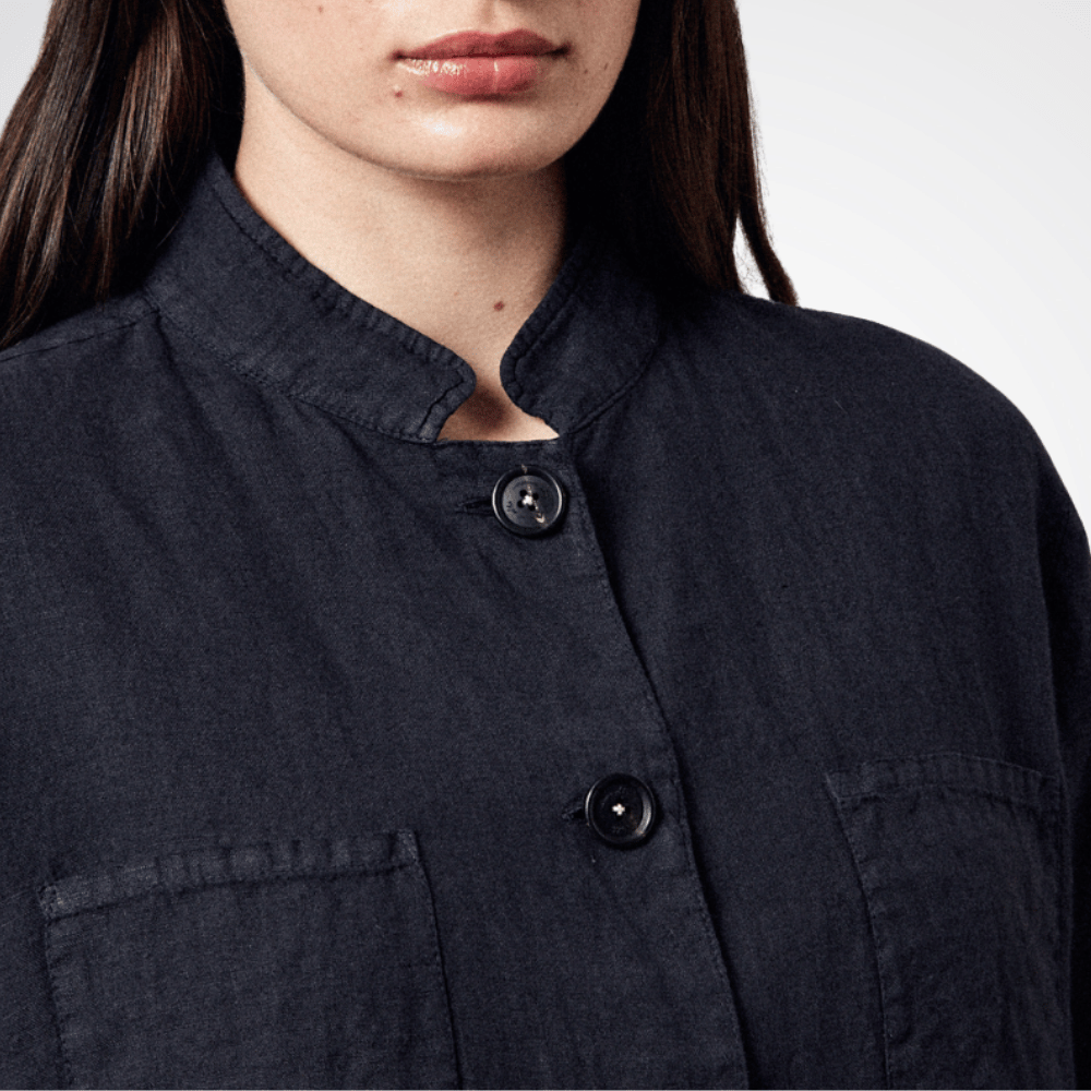 Massimo Alba Woman Cina Single-Breasted Linen Shirt Jacket in Navy Blue MASSIMO ALBA WOMENS Designer fashion shop online and in store High End fashion boutique Sydney Australia Riada Concept