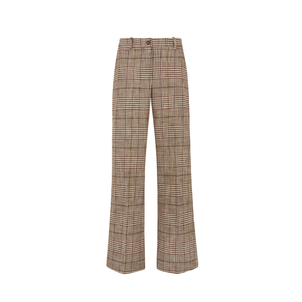 P.A.R.O.S.H. Check Wide-Leg Trousers in Brown Bordeaux – Riada Concept P.A.R.O.S.H. Check Wide-Leg Trousers in Brown Bordeaux – Riada Concept
