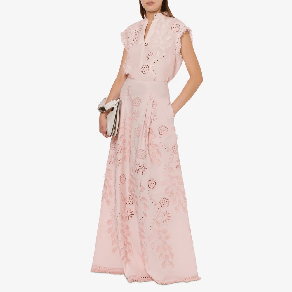 Alberta Ferretti Sleeveless Sangallo Top with Floral Embroidery and Fringe in Pink Alberta Ferretti Australia Stockist Australia Online Riada Concept Luxury Fashion Boutique