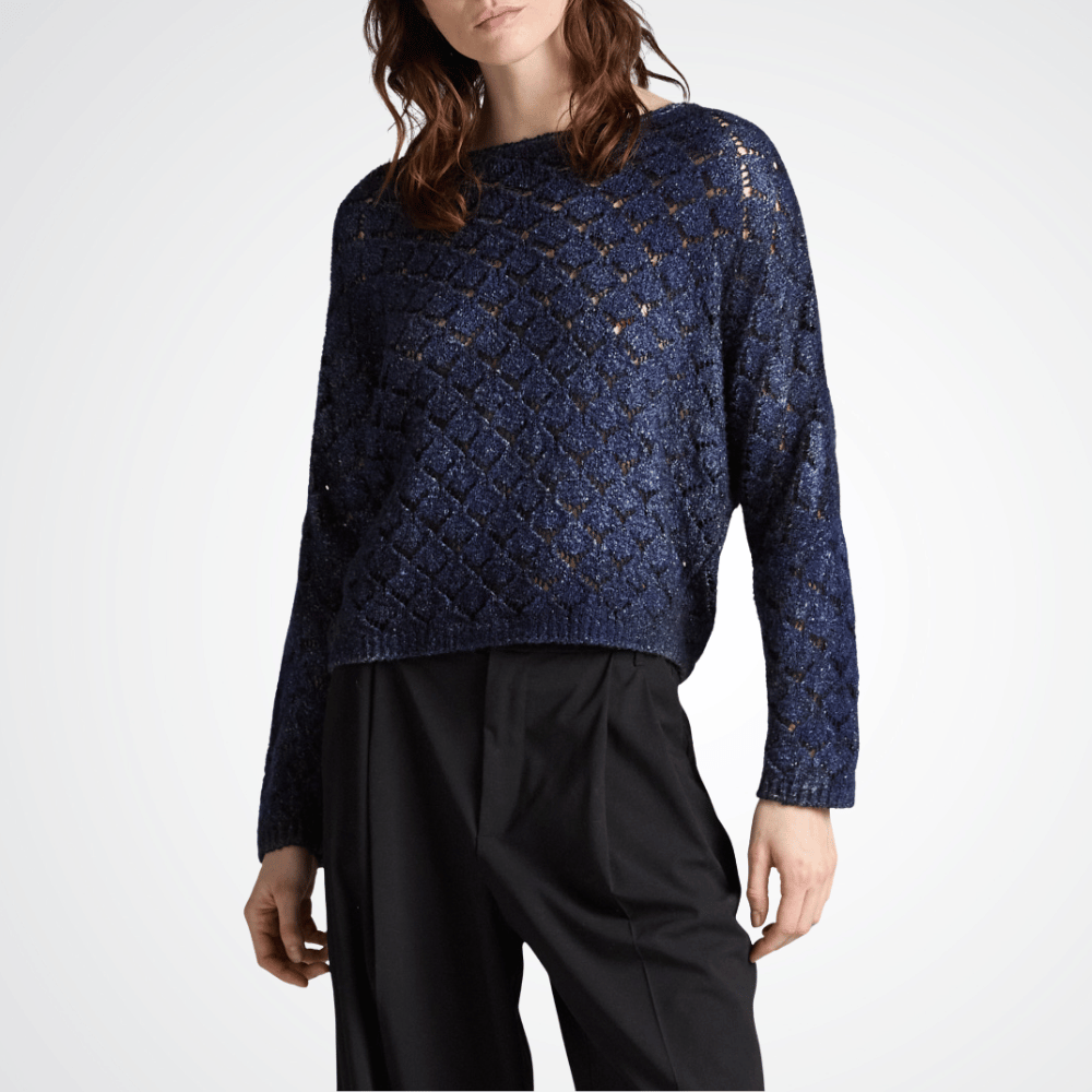 Avant Toi Irregular Diamond Stitch Merino Silk Boat Neck Sweater in Midnight – International Designer Fashion Boutique Australia Riada Concept Woollahra