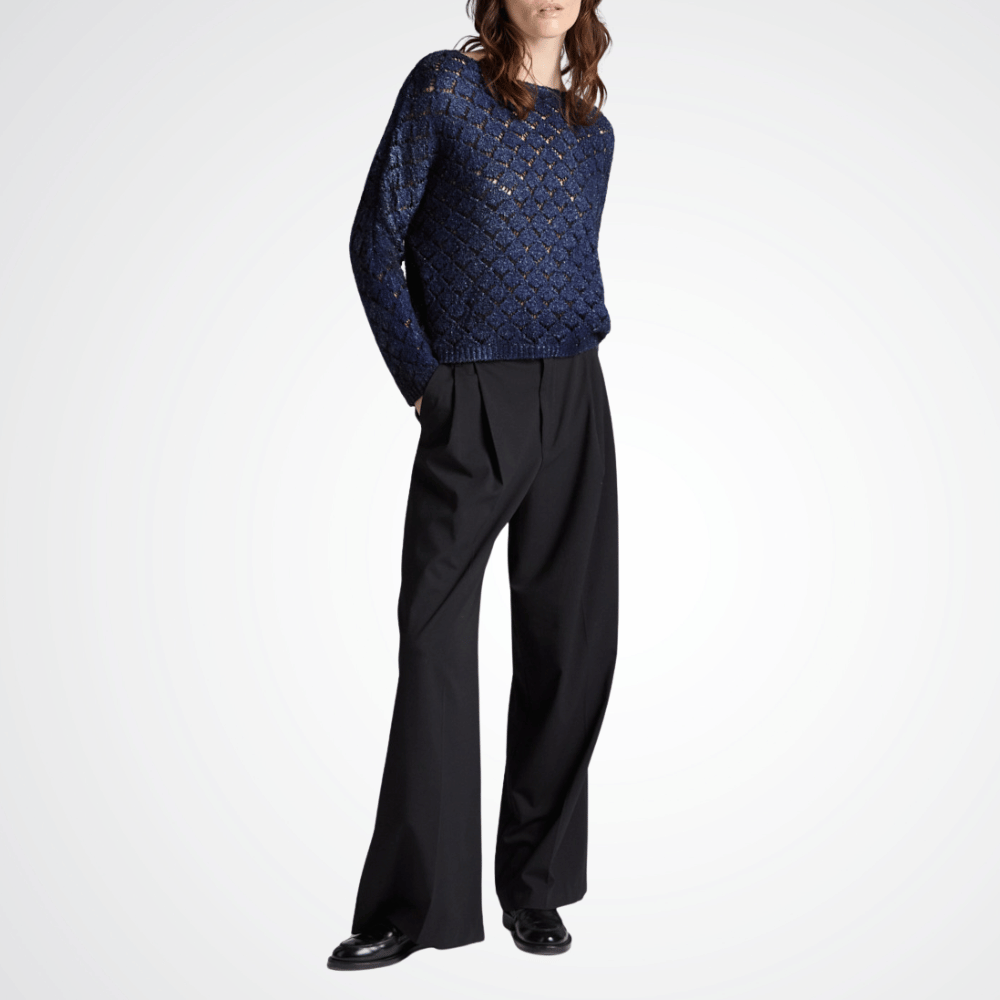 Avant Toi Irregular Diamond Stitch Merino Silk Boat Neck Sweater in Midnight – International Designer Fashion Boutique Australia Riada Concept Woollahra