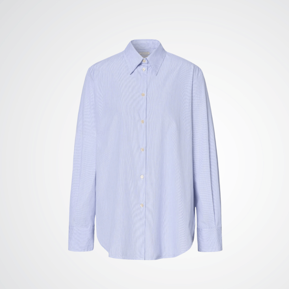 Massimo Alba Woman Selma Classic Cotton Shirt in Pale Blue Pinstripe MASSIMO ALBA WOMENS Designer fashion shop online and in store High End fashion boutique Sydney Australia Riada Concept