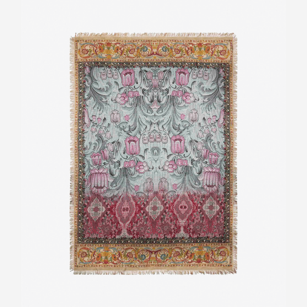 Pierre-Louis Mascia Aloeuw Silk Shawl Scarf in Grey and Pink Tapestry Print (135x195cm) Shop PIERRE LOUIS MASCIA designer fashion online or in-store at Riada Concept, Sydney’s high-end fashion boutique in Australia.