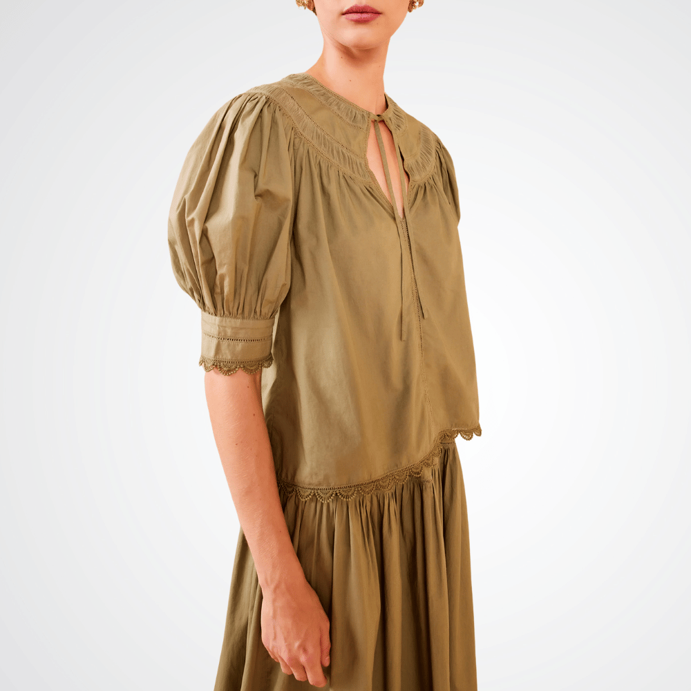 Ulla Johnson Dylan Short Sleeve Top in Lichen Green ULLA JOHNSON Designer fashion shop online and in store High End fashion boutique Sydney Australia Riada Concept