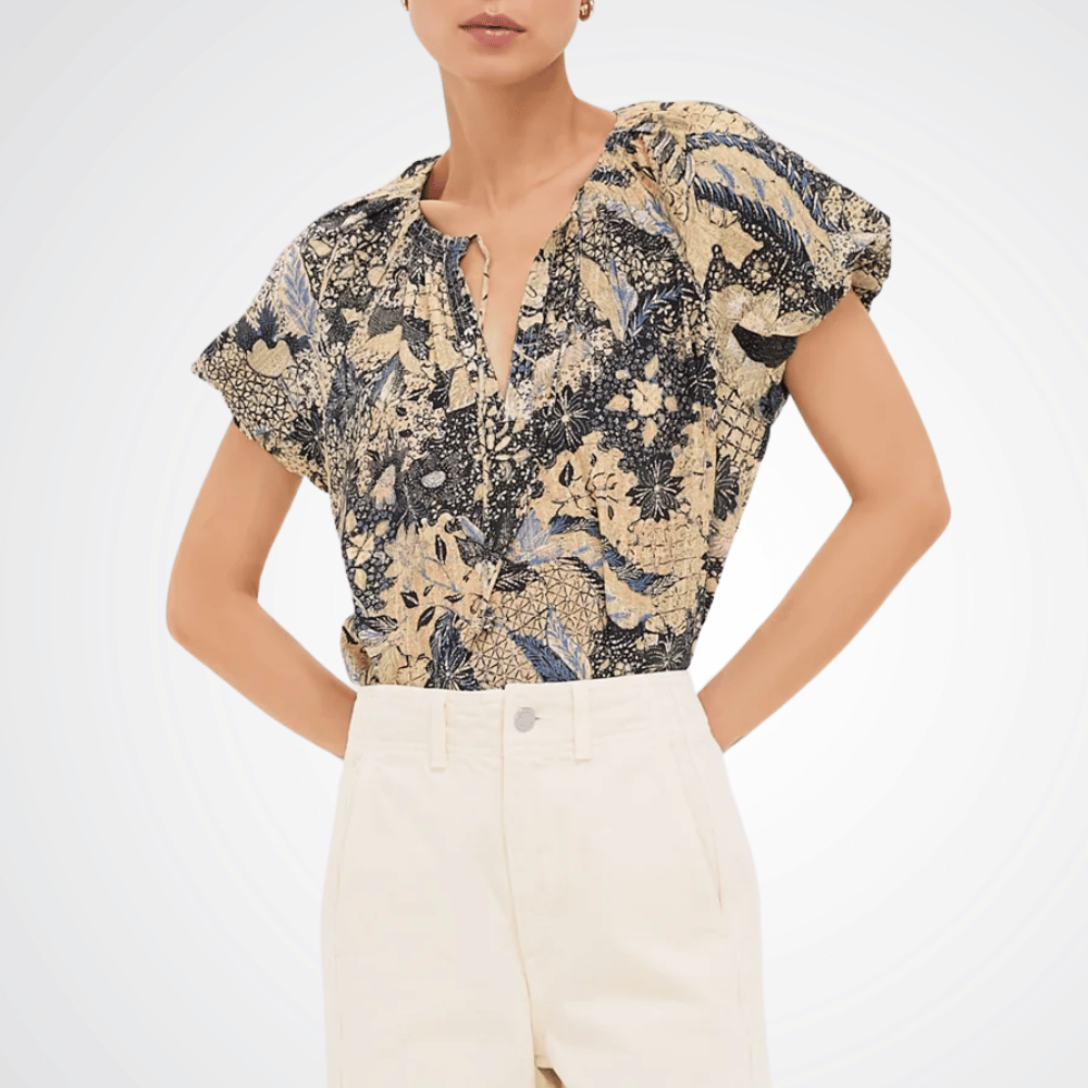 Ulla Johnson Issa Short Sleeve Round Neck Top in Bellflower Print ULLA JOHNSON Designer fashion shop online and in store High End fashion boutique Sydney Australia Riada Concept