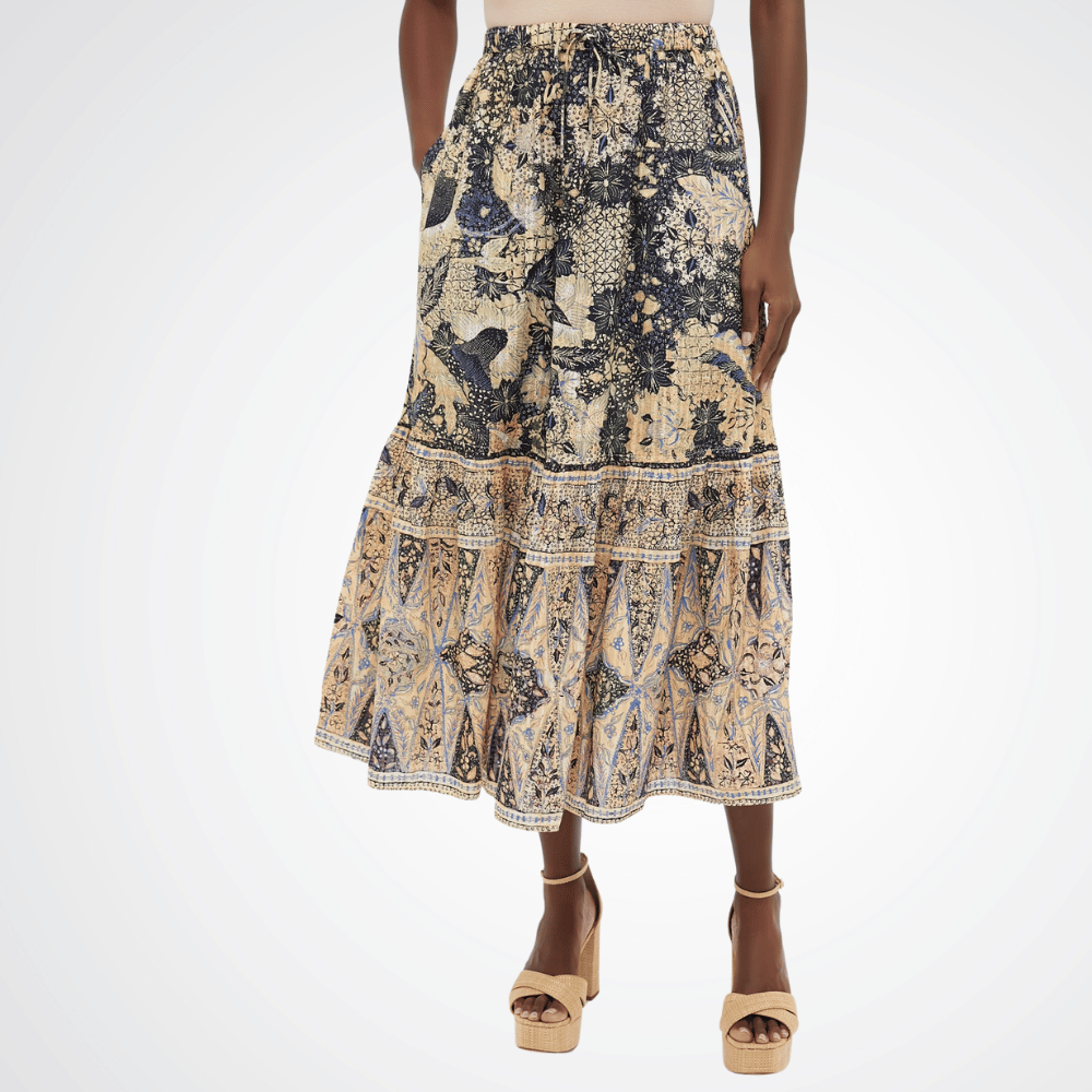 Ulla Johnson Olina Midi Skirt in Bellflower Print ULLA JOHNSON Designer fashion shop online and in store High End fashion boutique Sydney Australia Riada Concept