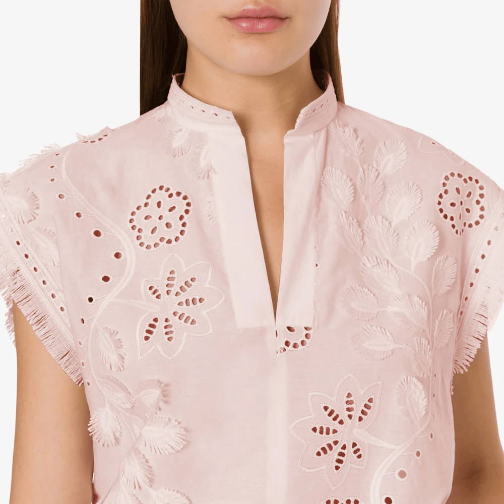 Alberta Ferretti Sleeveless Sangallo Top with Floral Embroidery and Fringe in Pink Alberta Ferretti Australia Stockist Australia Online Riada Concept Luxury Fashion Boutique